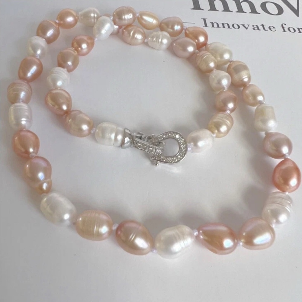 Freshwater Pearl Necklace 8-9mm Pink White 18” Silver Plated Womens jewelry
